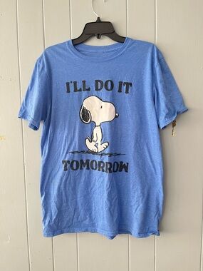 NWOT Peanuts Blue Crewneck Tee with Inside Neck Print